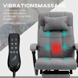 Vinsetto Bürostuhl mit Massagefunktion, Ergonomisch Schreibtischstuhl mit Liegefunktion, Lendenheizung, Höhenverstellbar Computerstuhl mit Kopfstütze,