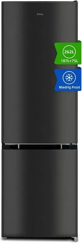 CHiQ Kühl-Gefrierkombination, 262 L, 176 x 54 x 55 cm (HxBxT), Low-Frost, 215 kWh/Jahr, Frischhalteboxen, Dunkle Edelstahl-Optik, EEK E für Küche/Haushalt/Wohnung, FBM260L, 2025