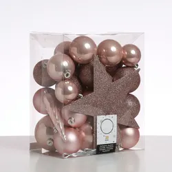 Weihnachtskugeln mit Stern Baumspitze Christbaumkugeln bruchfest rosa 33er Set