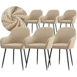 6er Set Stuhlhusse - Beige - für Schalenstuhl mit Armlehne - Stretch Bezug Esszimmerstühle - Beige