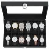 Ohuhu Uhrenbox mit 12 Fächern, Watch Box Uhren Aufbewahrungsbox mit Glasdeckel & Metallschnalle, Uhren Box aus PU Leder und Samt Innenfutter, Uhrenbox Herren Frauen, Geschenk für Weihnachten