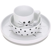 Lässig Geschirrset Porzellan Kindergeschirrset Teller Schüssel Tasse mit Silikonring rutschfest Kindergeschirr/ Little Chums Cat