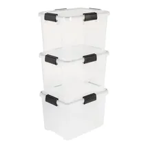 Iris Ohyama Luftdichte Kunststoff-Aufbewahrungsboxen mit Deckel, 20L, 3er-Set, Transparent, Hermetischer wasserdichter Verschluss, Robust Schnappverschlüsse, Stapelbar, Staubschutz, BPA-frei, DDAT-SD
