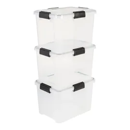 Iris Ohyama Luftdichte Kunststoff-Aufbewahrungsboxen mit Deckel, 20L, 3er-Set, Transparent, Hermetischer wasserdichter Verschluss, Robust Schnappverschlüsse, Stapelbar, Staubschutz, BPA-frei, DDAT-SD