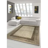 Designer Teppich Moderner Teppich Wohnzimmer Teppich Velours Kurzflor Teppich mit Winchester Bordüre in Braun Beige Creme Größe 120x170 cm