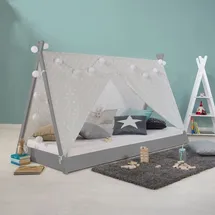 Homestyle4u Kinderbett Tipi 90 x 200 cm Kiefer grau