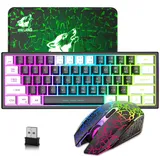 60% Kompakt Mini Gaming Kabellose Tastatur Und Maus Set - Schwarz Gemischt Weiß 2 in 1 USB Empfänger - Type-c Wiederaufladbar Beleuchtet Tastatur - Ergonomie Atmende Licht Maus Für PC Mac Laptop