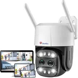 6X Hybrid-Zoom Überwachungskamera Aussen mit Dual-Objektiv, Ctronics PTZ WLAN IP Kamera Outdoor, Auto-Tracking mit Auto-Zoom, Menschenerkennung, 355°/90° Schwenkbar, Farbnachtsicht, 2-Wege Audio, IP66