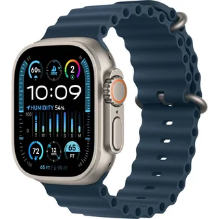 GPS + Cellular 49 mm Titangehäuse natur, Ocean Armband blau