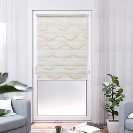 K-HOME Doppelrollo Madrid 60 x 200 cm Wellen Beige/Weiß