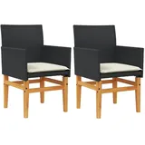 vidaXL Gartenstühle mit Kissen 2 Stk. Schwarz Poly Rattan Massivholz