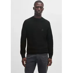 Strickpullover BOSS ORANGE "Anion", Herren, Gr. S, schwarz (schwarz001), Strick, Obermaterial: 95% Baumwolle, 5% Kaschmir, unifarben, casual, regular fit, Rundhals, Langarm eingesetzt Bündchen, Pullover, mit BOSS-Badge
