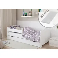 Kids Collective Kinderbett 80x160 80x180 90x200 mit Matratze, Rausfallschutz, Schublade & Lattenrost in weiß 180 x 80 Mädchen Bett Skandi Herz - Weiß