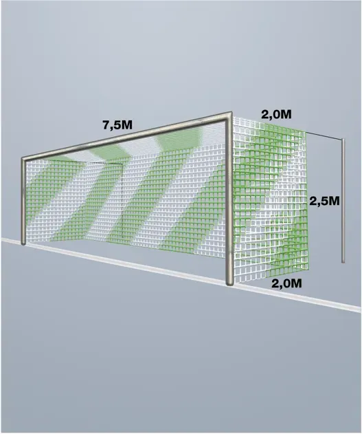 Cawila Tornetz 7,50x2,50m | Tiefe 2,0x2,0m | Maschenweite 12cm | Stärke 4mm | grün/weiß