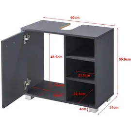 [en.casa] Waschbeckenunterschrank 56 x 55,6 x 31 cm Dunkelgrau