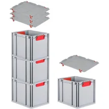 Proregal Spar Set 4x Eurobox Nextgen Color Mit Auflagedeckel & Schiebeschnappverschlüsse HxBxT 32 x 30 x 40 cm Griffe Rot Geschlossen Glatter Boden