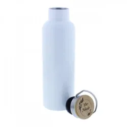Thermosflasche aus Edelstahl mit Bambusdeckel und Individualisierung