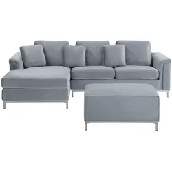 Ecksofa OSLO Samtstoff Grau mit Ottomane Rechtsseitig