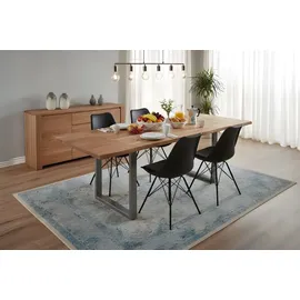 SAM Outillage Esstisch Baumkante Akazie natur 200(300)x100 Ansteckplatten silber ADINA