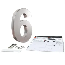 Longlife LED Hausnummer 6 Edelstahl V2A Weiß