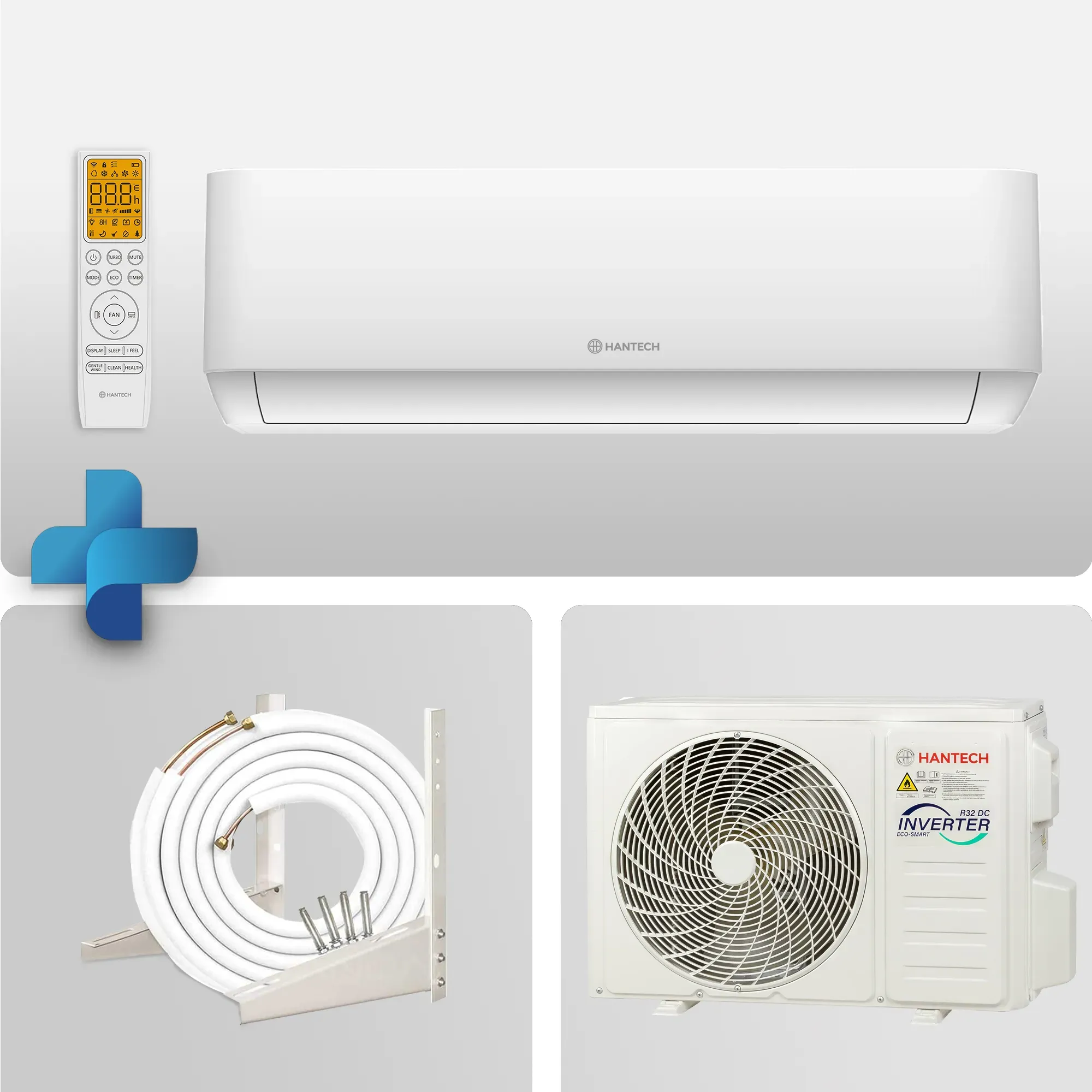 Split Klimaanlage R32 A++ 24000 BTU (6,8 kW) mit 3m Leitung & Wandhalterung, HANTECH HPRO | WLAN, Inverter Wärmepumpe
