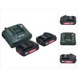 Metabo Basic Set 2x Li-Power Akkupack 18 V 2,0 Ah CAS Li-Ion Akku ( 2x 625596000 ) + ASC 55 Ladegerät AIR COOLED 12 - 36 V ( 627044000 )