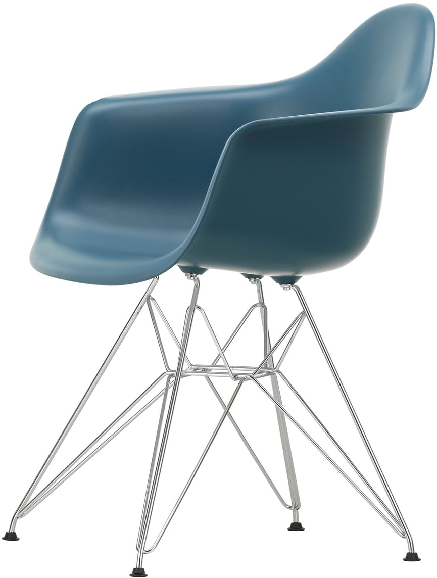 Vitra - Eames Plastic Armchair DAR, verchromt / meerblau (Filzgleiter basic dark)