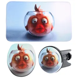 Badaccessoire-Set SANILO "Goldfisch", orange (orange, weiß), Holz, Polyester, Polyresin (Kunststein), Badaccessoires-Sets, bestehend aus WC-Sitz, Badteppich und Waschbeckenstöpsel