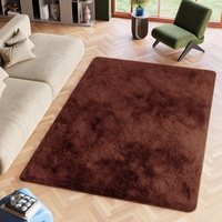 TAPISO Silk Teppich Shaggy rutschfest Braun Einfarbig Antirutsch Hochflor Langflor Weich Modern Schlafzimmer Wohnzimmer Bedvorleger ÖKO-TEX 140 x 200 cm