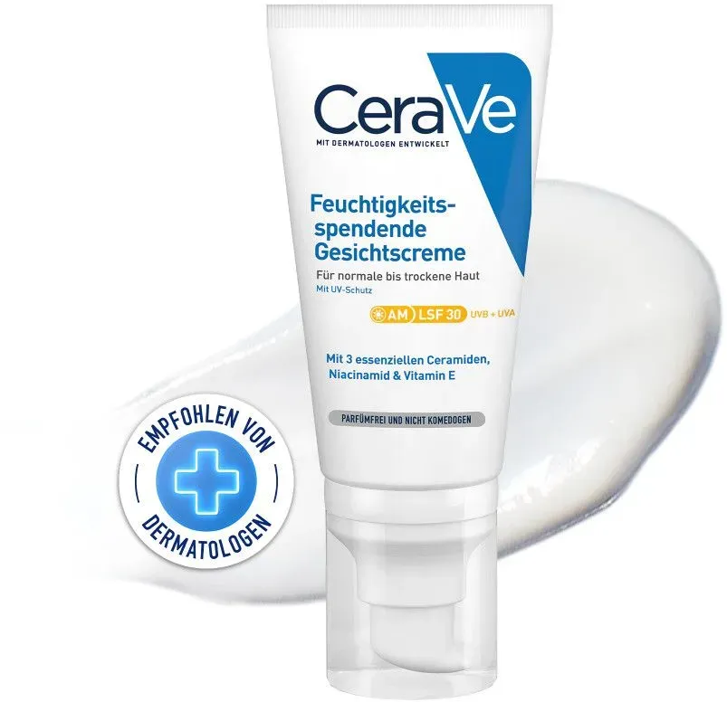 CeraVe Feuchtigkeitsspendende Gesichtscreme mit LSF 30: hydratisierende Tagescreme mit Lichtschutz für normale bis trockene Haut