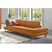 3-Sitzer W.SCHILLIG "taboo", gelb (brandy s37), B:232cm H:76cm T:101cm, Flachgewebe S22 (100% Polyester), Stoff S37 (100% Polyester): Luxus-Microfaser in Lederoptik, Longlife Xtra-Leder Z59: Glattleder mit modischer Prägung. Hautstärke 0, 9 - 1, 1 mm, Longlife Xtra-Leder Z69: Das feinnarbige, gedeckte Softleder Z69 besticht durch seine außergewöhnliche Weichheit im trendigen u00bbVintage-Looku00ab, Hautstärke 0, 9 - 1, 1 mm, Sofas, mit Übertiefe, inklusive Armlehnenverstellung