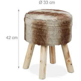 Relaxdays Fellhocker, rund, Braun,Grau,Hellbraun