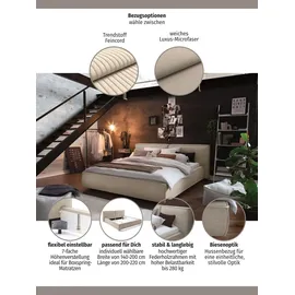 Home Affaire Polsterbett HOME AFFAIRE "Adrina mit Biesenoptik, Feincord und Luxus-Microfaser", beige (natur), B:202cm H:91cm L:230cm, 100% Polyester, Betten, Polsterbett, bis 280kg, auch in Überlänge 220 cm, 4 Breiten bis 200cm