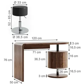 Vicco Schminktisch Lara Eiche rustikal 120 cm mit Hocker