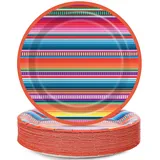 48 Stück mexikanische Serape Fiesta Pappteller, 17.8 cm, Einweg-Bunte Streifen, Mexiko-Teller, Dessertteller, Zubehör, Dekoration für Mayo, Fiestas, Tanz, Pinata, bunte Ponchos, Dinner-Party-Geschirr