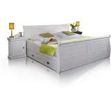 Massivholzbett Bett mit Bettkasten 100x200 Singlebett ROMAN Kiefer weiß weiss