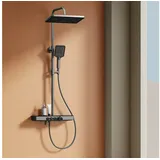 EMKE Duschsystem mit Thermostat Handbrause + Regendusche(3 Strahlstärken) + Unterer Auslass