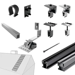 PV-Montagesystem Ziegeldach einstellbar, horizontal für PV-Module, 9 Kollektoren, Mounting Systems
