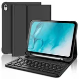 FOGARI iPad 10 Generation Tastatur Hülle | iPad 10.9 Tastatur Hülle 2022 - QWERTZ Deutsches Tastatur Magnetische Kabelloser Bluetooth Abnehmbar für iPad 10.Generation A2696/ A2757/ A2777 - Schwarz