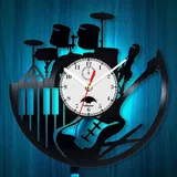 Viiluuxr Rock Band Schallplatte Musikalische Uhr 3D LED Licht Wanduhr Gitarrenlampe Musik Wandkunst Fernbedienung 7 Farben Lumious Indoor Bar Home Küche LED Uhr. (Music V1 with LED)