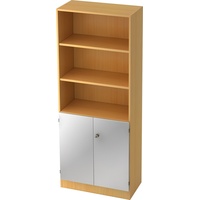bümö office Regal-Aktenschrank abschließbar, Büroschrank groß aus FSC-Holz, 80cm breit in Buche/Silber - abschließbarer Schrank, Büroschrank
