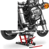 Set: Motorrad Hebebühne ConStands Midlift L Motorradheber für Chopper bis 680 kg in rot + LED Scheinwerfer 5,75 Zoll passend für Harley Davidson Hauptscheinwerfer schwarz Craftride