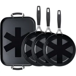 Masterpro - Set mit 3 Bratpfannen Ø20-Ø24-Ø28 cm und Grillplatte 32x23 cm mit 4 Antihaft-Schutzvorrichtungen aus geschmiedetem Aluminium
