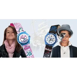 Scout Mädchenuhr Delfin Textilarmband Blau, Pink
