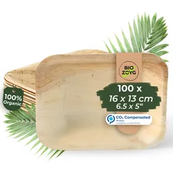 BIOZOYG 100 Stück Einweggeschirr 16x13cm, tief, Palmblatt-Teller rechteckig umweltfreundliche Einwegteller aus Palmenblättern, biologisch abbaubar