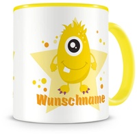 Samunshi® Kindertasse mit Namen Tasse gelbes Monster Personalisierte Tasse mit Namen Kinder Kinderbecher mit Namen Kindergarten gelb 300ml