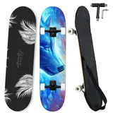 31 Zoll Standard Skateboard, 7 Lagen Ahorn Board Oberfläche, geeignet für Kinder, Jugendliche, Erwachsene, Anfänger und Profis, mit Einer maximalen Belastung von 150 kg-Wasserwolfskopf