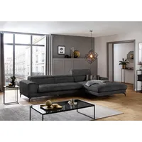 Ecksofa W.SCHILLIG "piedroo, Designsofa mit tollem Sitzkomfort, bequem, L-Form", grau (anthrazit s37), B:343cm H:70cm T:193cm, Stoff S37 (100% Polyester): Luxus-Microfaser in Lederoptik, Sofas, Kopfteilverstellung, wahlweise mit Sitztiefenverstellung, Breite 343cm