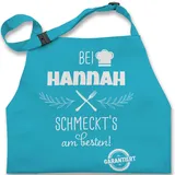 Kinderschürze Schürze Kinder Jungen Mädchen - Kochschürze - Bei Name schmeckts am besten I Geschenk Kochen Oma I Mama I Opa I Papa - 2-6 Jahre - Türkis - junge kinderkochschürze koch schmeckt - 2-6 Jahre