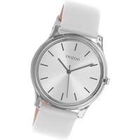 OOZOO Quarzuhr Oozoo Damen Armbanduhr Timepieces, Damenuhr Lederarmband grau, rundes Gehäuse, mittel (ca. 36mm) grau
